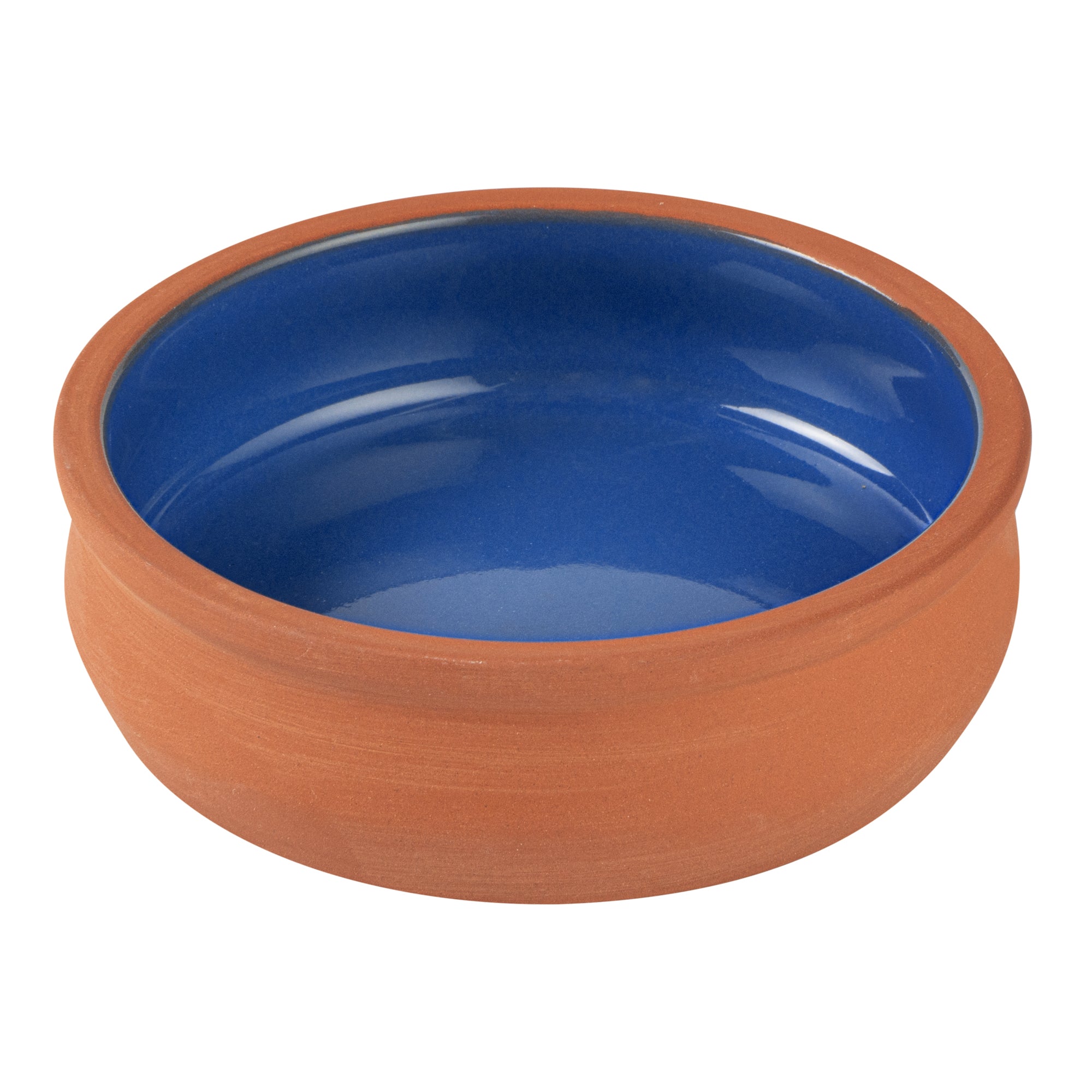 Terra Tek 9 oz Terracotta Cazuela Bowl - Blue Glazed Interior, Oven-Safe, Microwave-Safe - 4 3/4'' x 4 3/4'' x 1 1/2'' - 10 count box