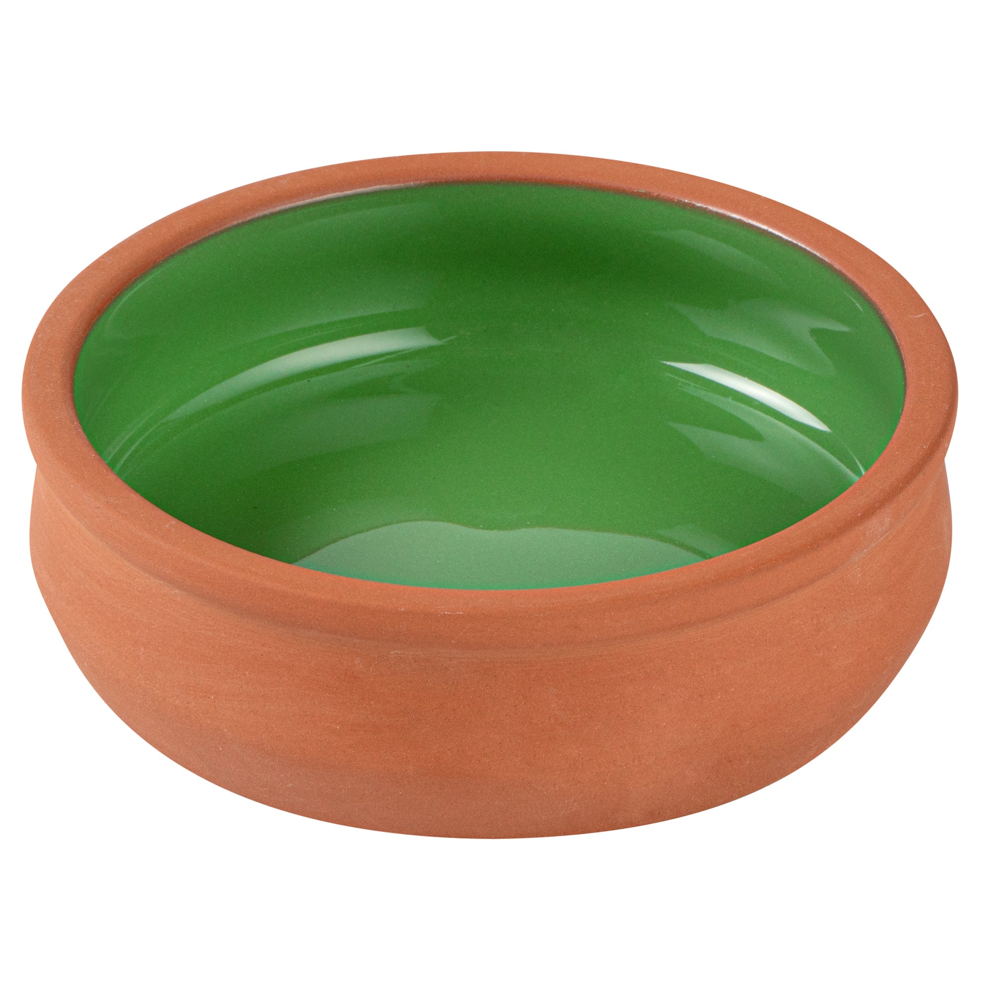 Terra Tek 9 oz Terracotta Cazuela Bowl - Green Glazed Interior, Oven-Safe, Microwave-Safe - 4 3/4'' x 4 3/4'' x 1 1/2'' - 10 count box