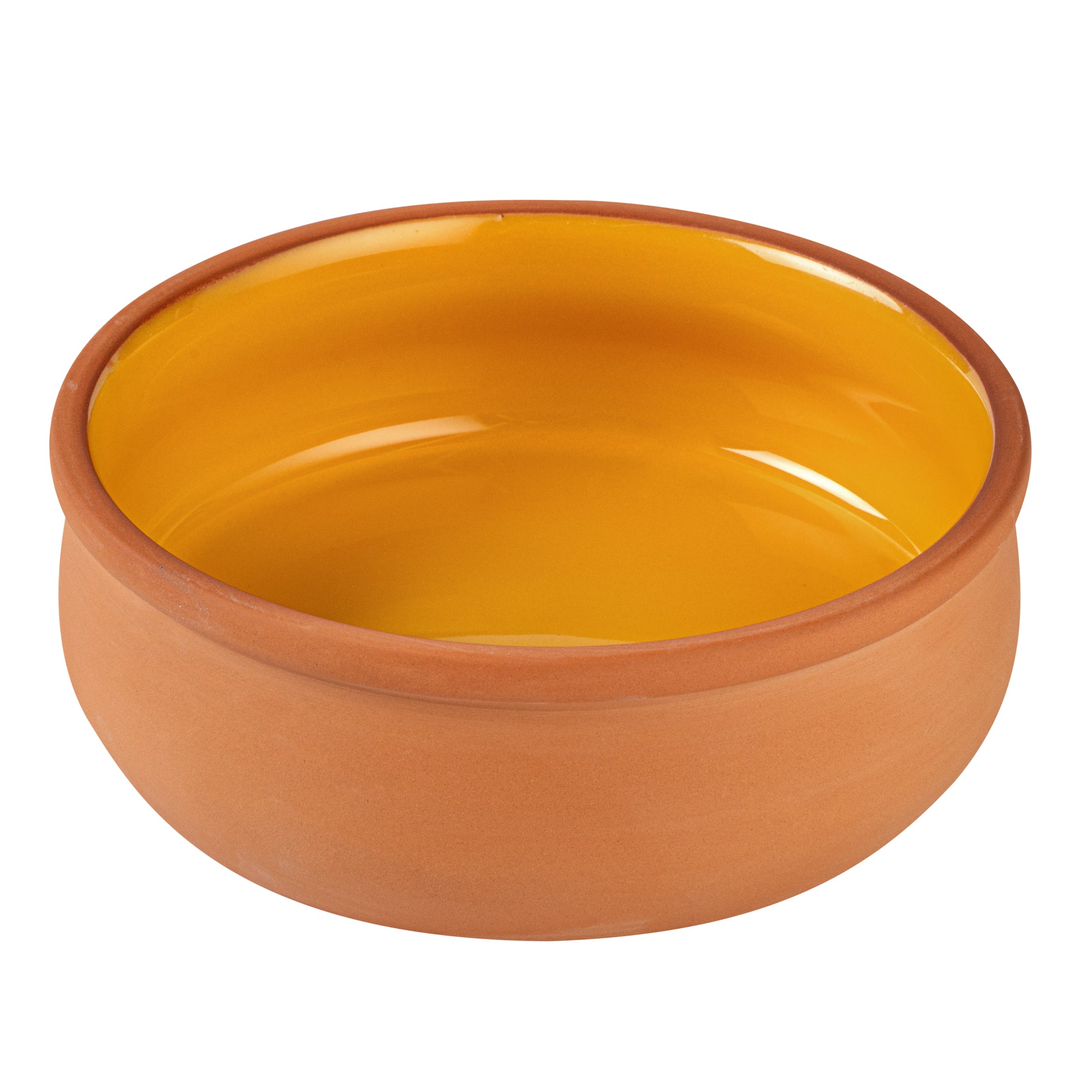 Terra Tek 17 oz Terracotta Cazuela Bowl - Yellow Glazed Interior, Oven-Safe, Microwave-Safe - 5 3/4" x 5 3/4" x 2" - 10 count box