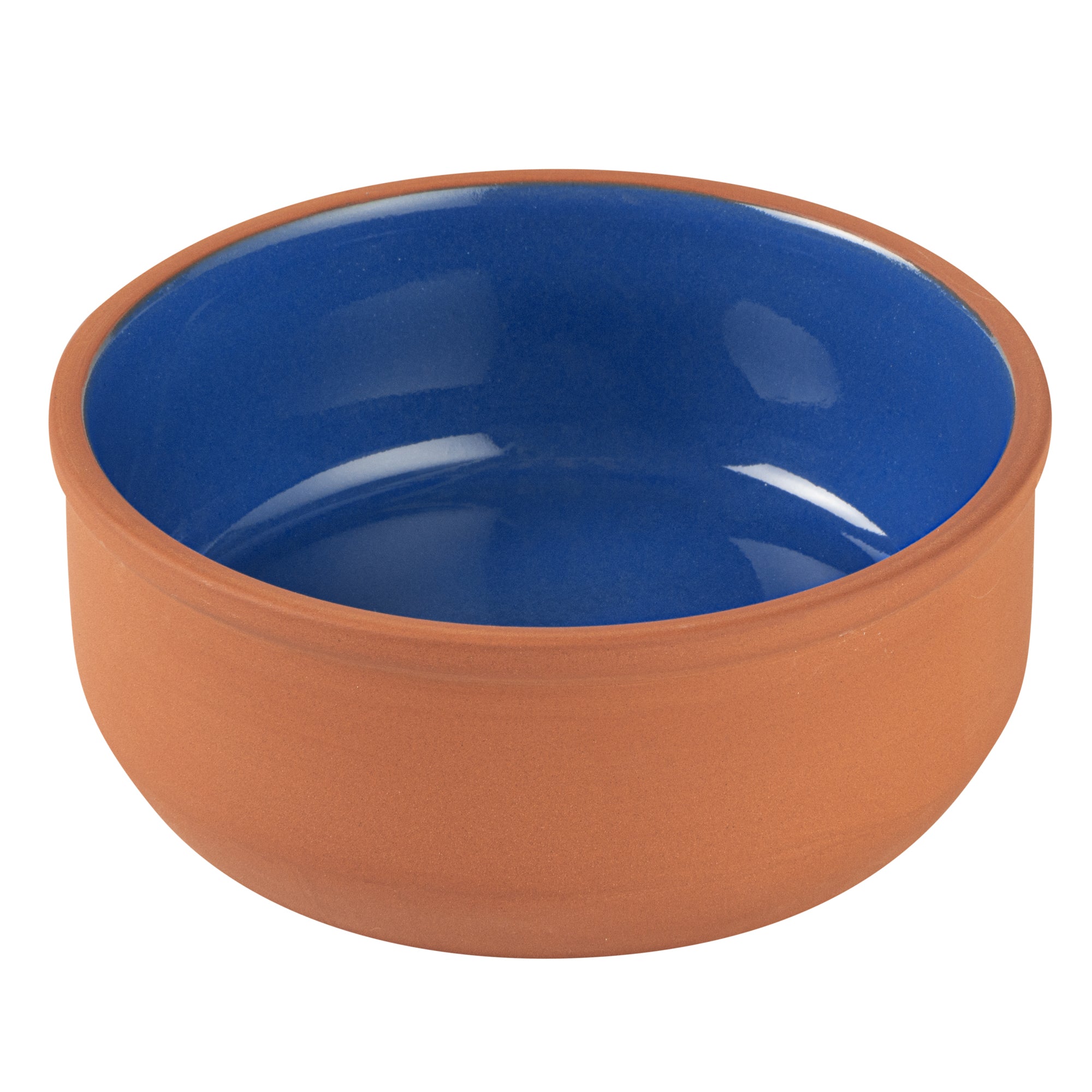 Terra Tek 27 oz Terracotta Cazuela Bowl - Blue Glazed Interior, Oven-Safe, Microwave-Safe - 6 1/4'' x 6 1/4'' x 2 1/2'' - 10 count box