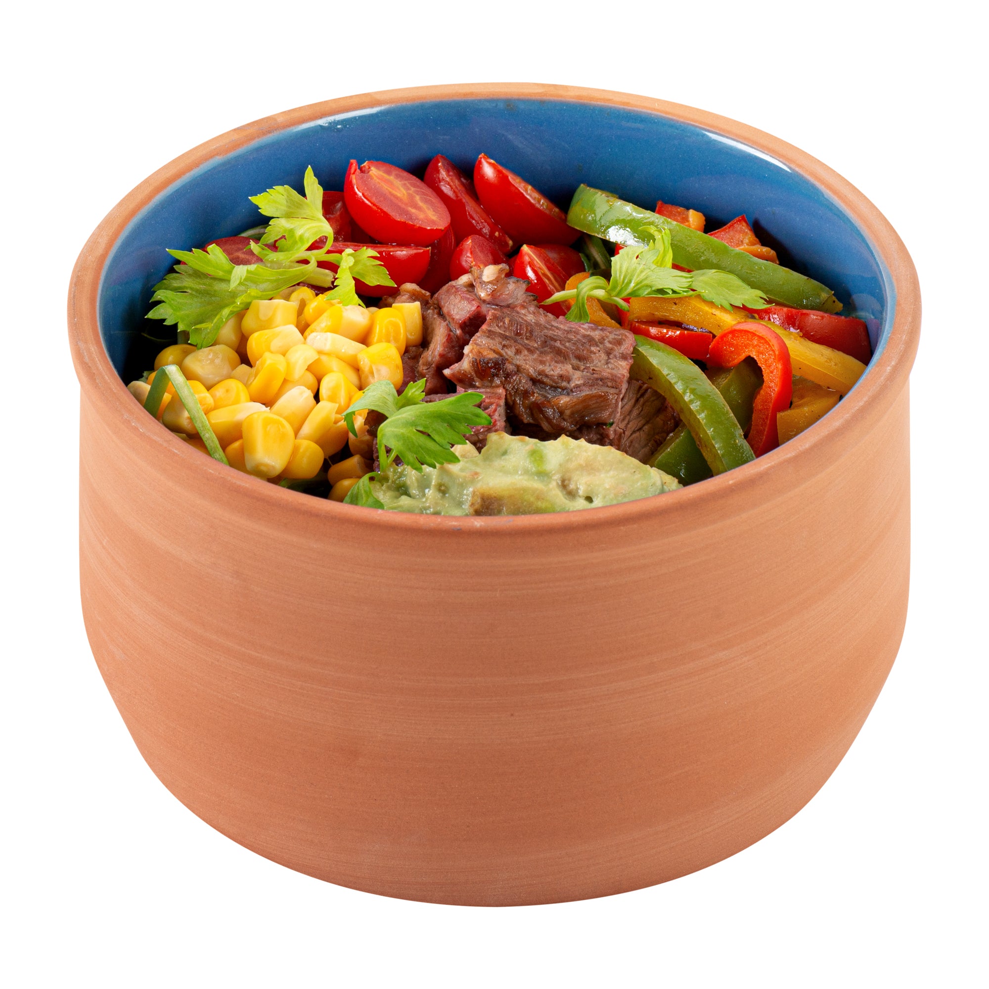 Terra Tek 34 oz Terracotta Cazuela Bowl - Blue Glazed Interior, Oven-Safe, Microwave-Safe - 6 1/4" x 6 1/4" x 3 1/2" - 10 count box