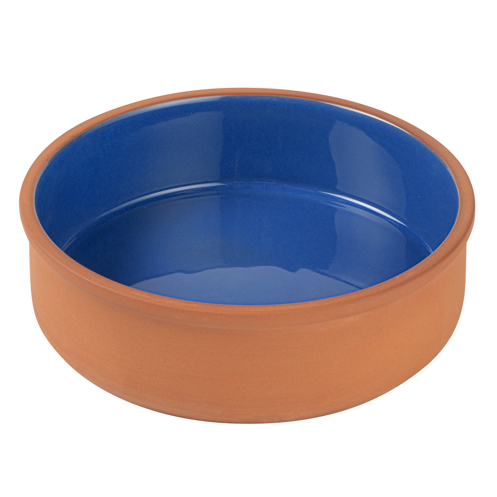 Terra Tek 34 oz Terracotta Cazuela Bowl - Blue Glazed Interior, Oven-Safe, Microwave-Safe - 7 1/2'' x 7 1/2'' x 2 1/4'' - 10 count box