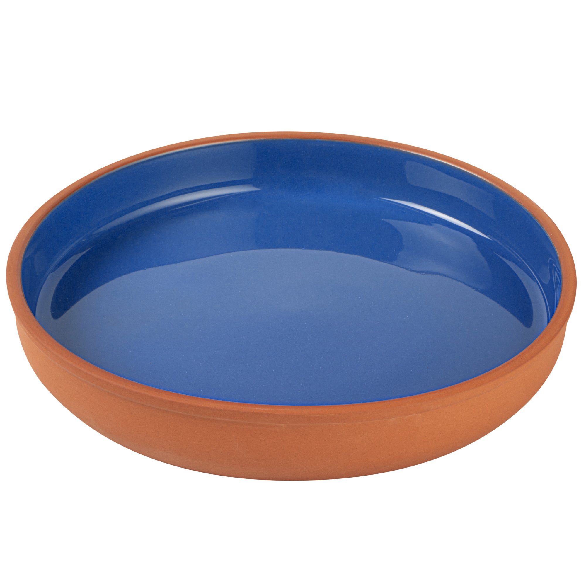 Terra Tek 34 oz Terracotta Cazuela Bowl - Blue Glazed Interior, Oven-Safe, Microwave-Safe - 9 1/4'' x 9 1/4'' x 1 1/2'' - 10 count box