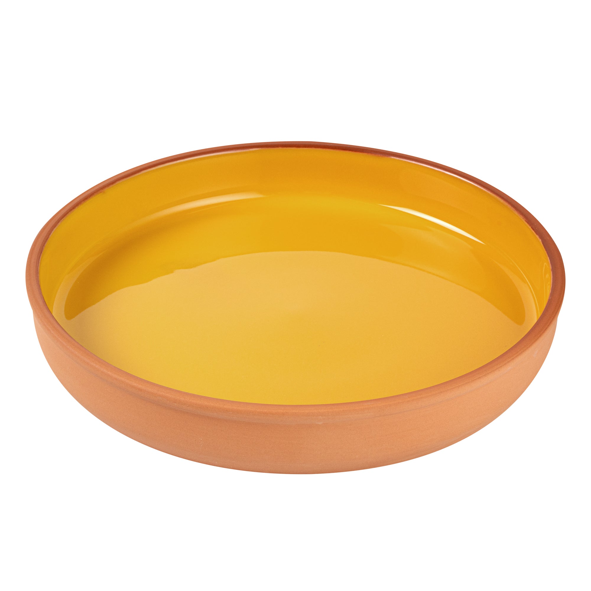 Terra Tek 34 oz Terracotta Cazuela Bowl - Yellow Glazed Interior, Oven-Safe, Microwave-Safe - 9 1/4'' x 9 1/4'' x 1 1/2'' - 10 count box