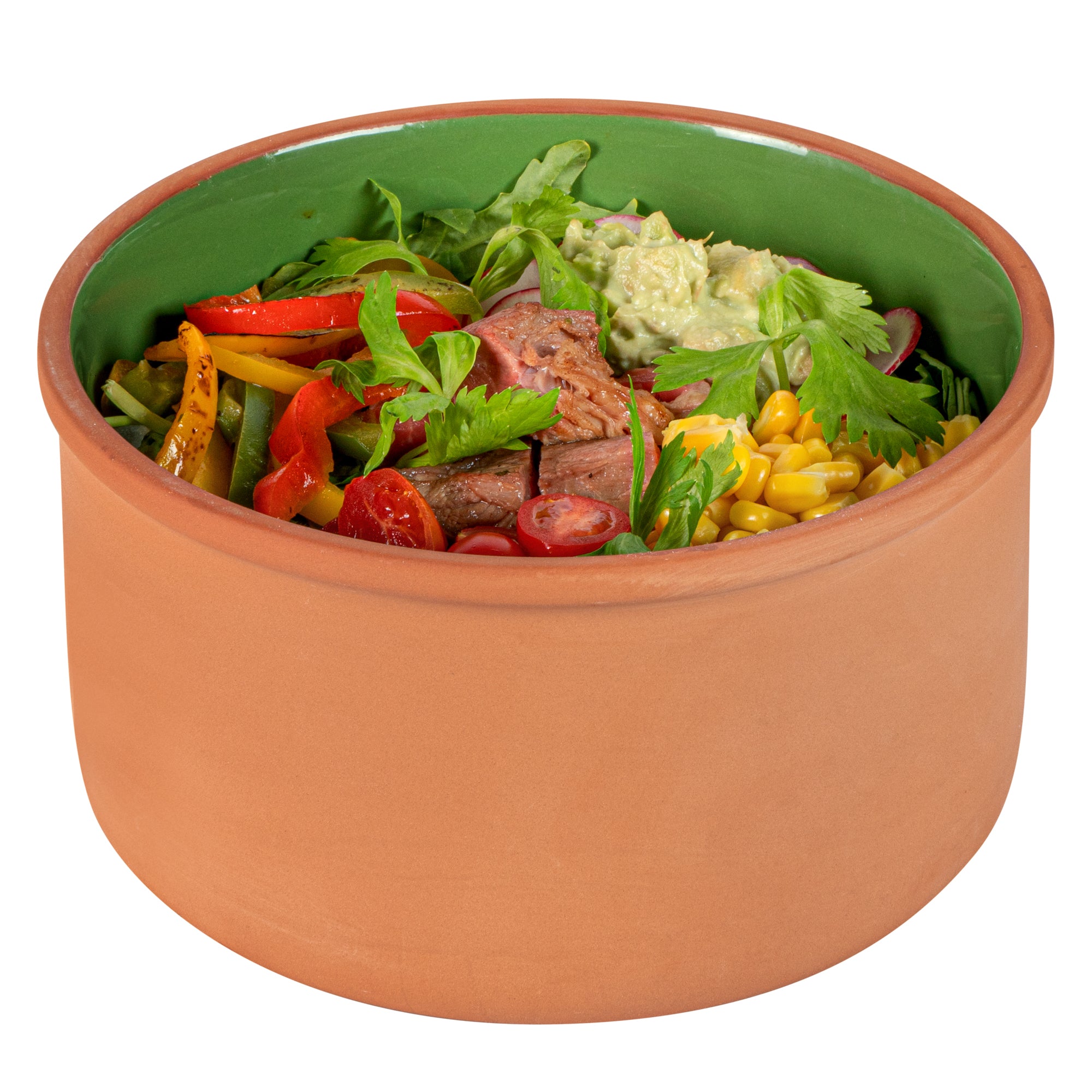 Terra Tek 68 oz Terracotta Cazuela Bowl - Green Glazed Interior, Oven-Safe, Microwave-Safe - 7 1/2'' x 7 1/2'' x 4'' - 10 count box