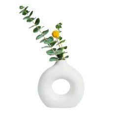 Table Art White Ceramic Donut Vase - 5 3/4'' x 2 1/4'' x 6'' - 1 count box