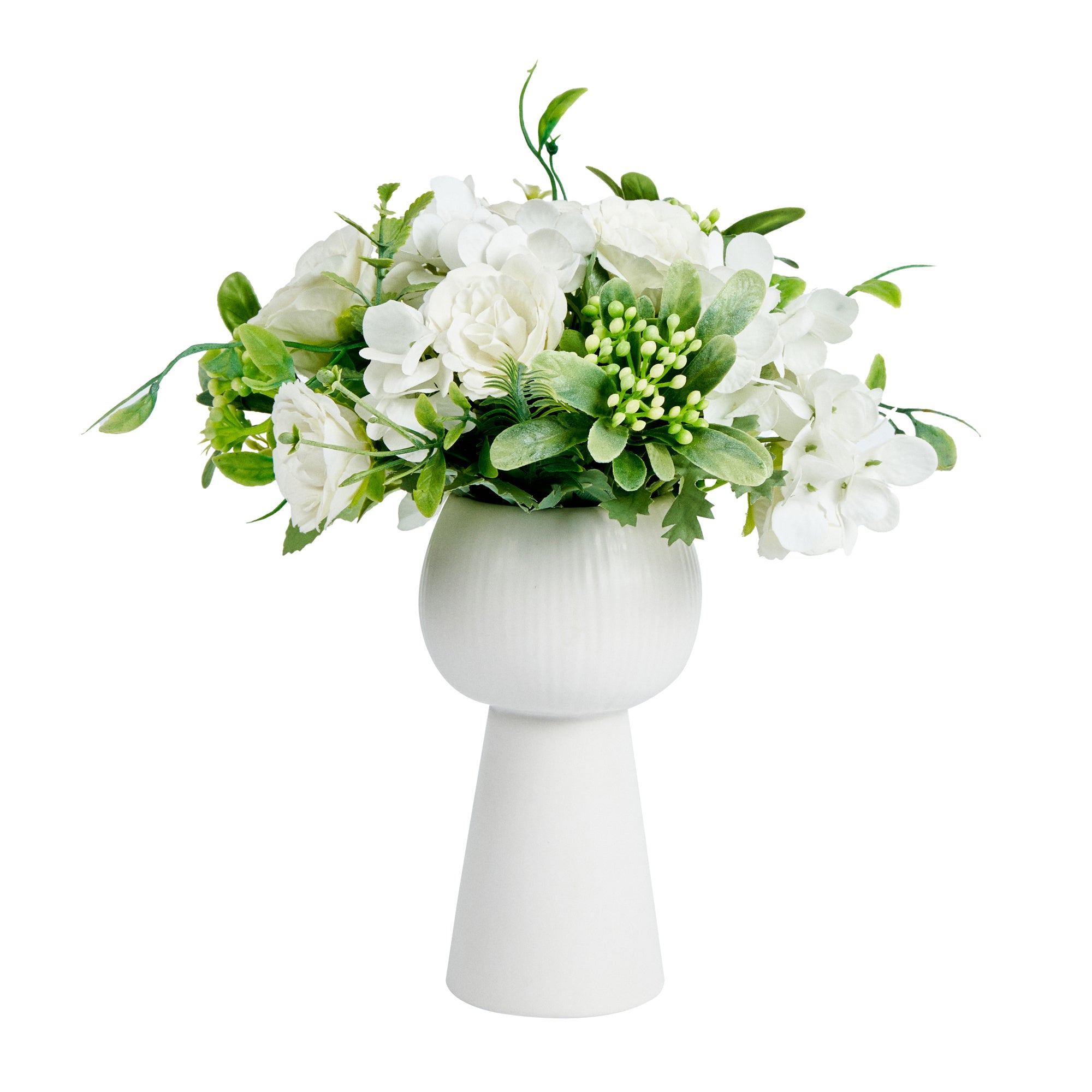 Table Art White Ceramic Pedestal Vase - 3 1/2'' x 3 1/2'' x 6 1/2'' - 1 count box