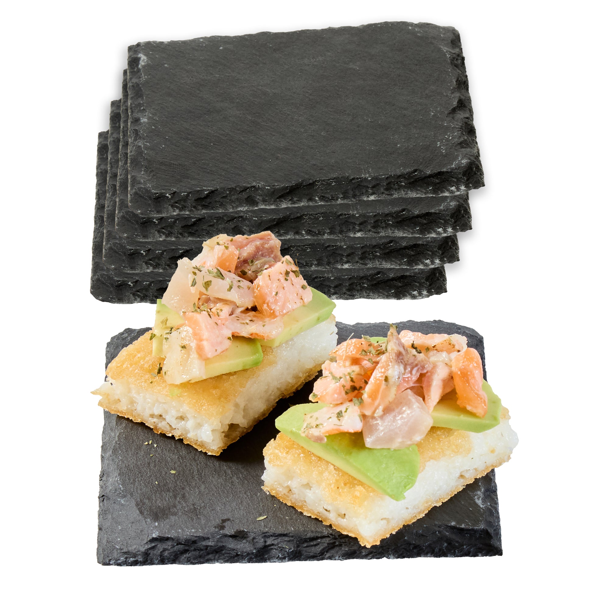 Stone Tek Square Black Slate Appetizer / Tasting Plate - 4" x 4" - 10 count box