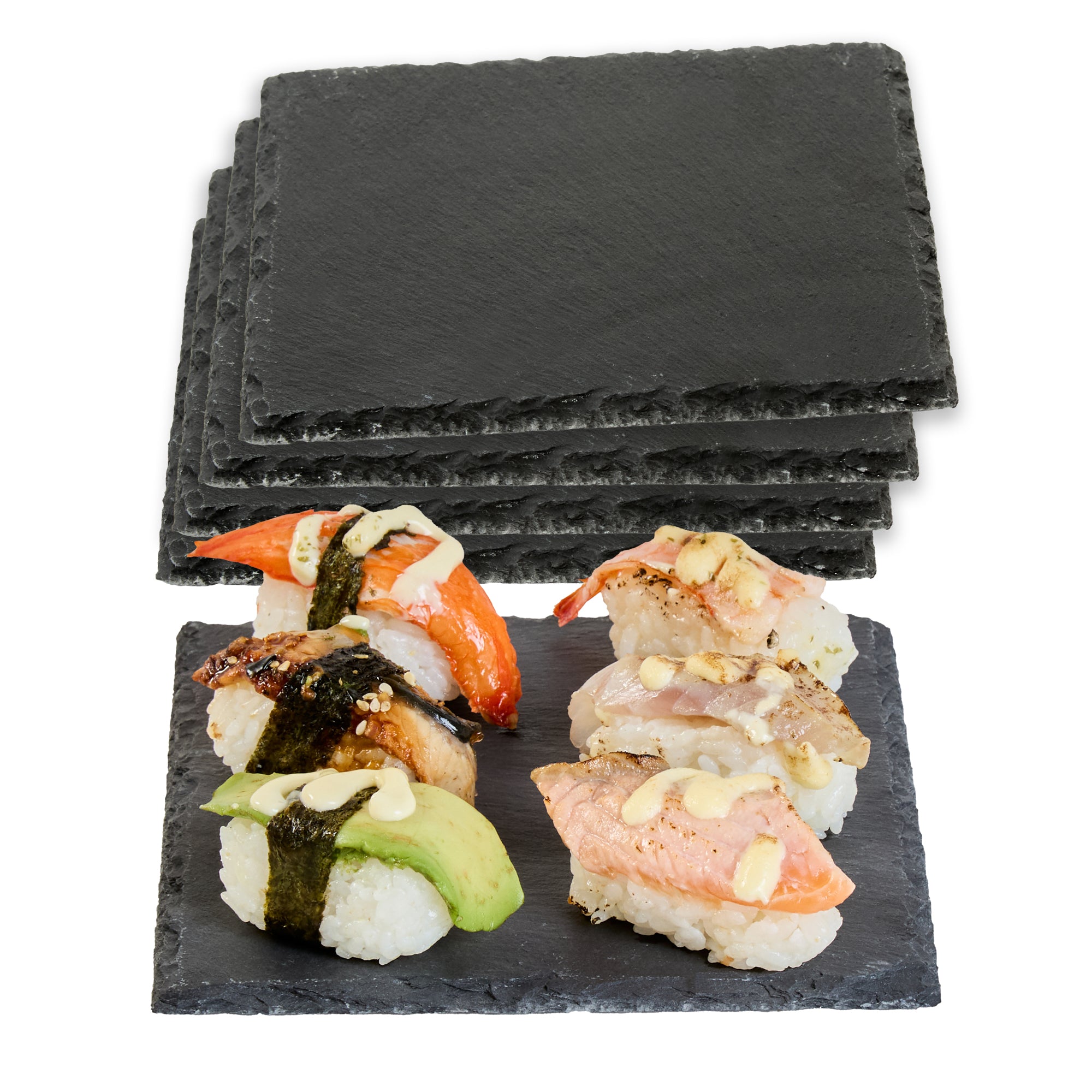 Stone Tek Square Black Slate Appetizer / Tasting Plate - 6" x 6" - 10 count box