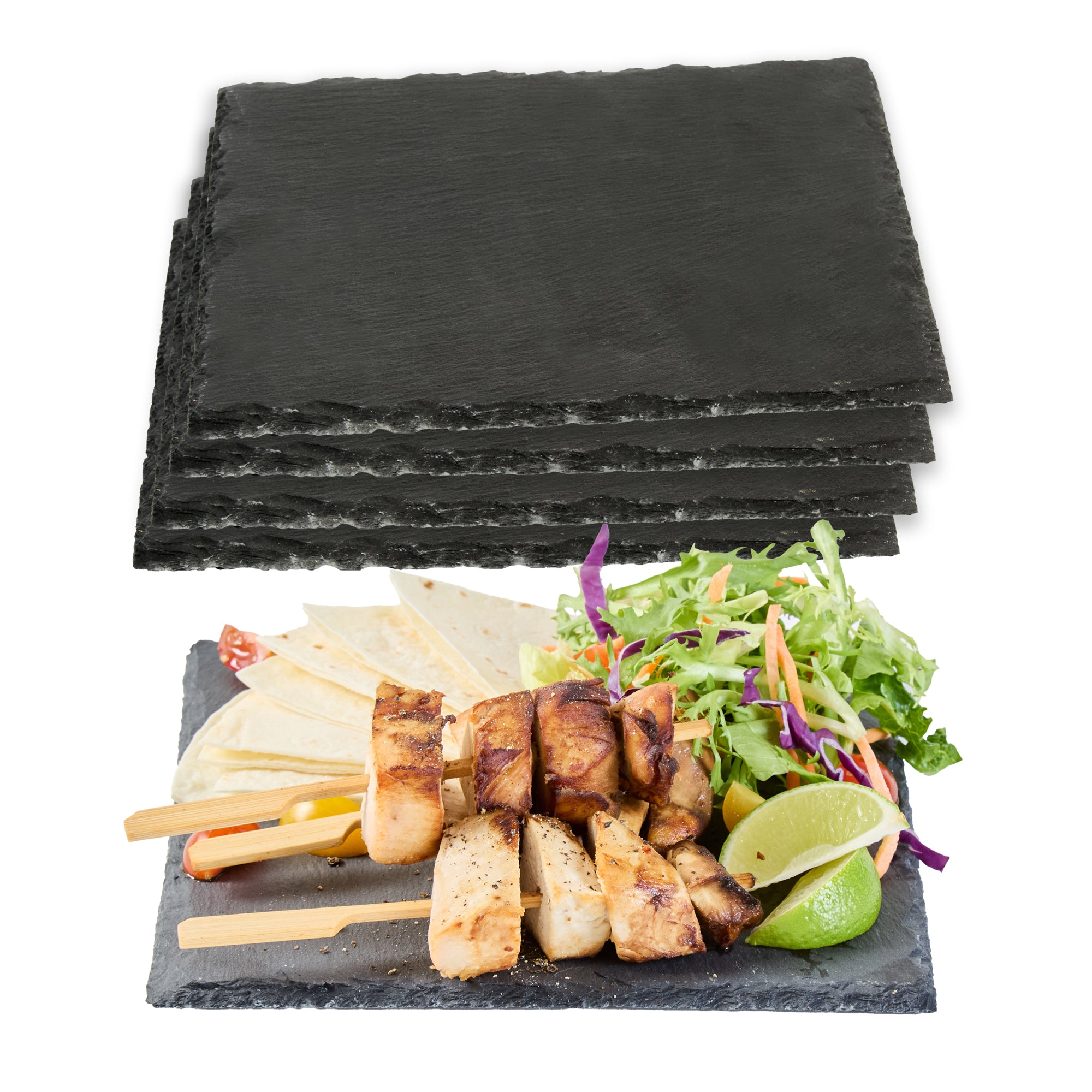 Stone Tek Square Black Slate Serving Plate - 8" x 8" - 10 count box