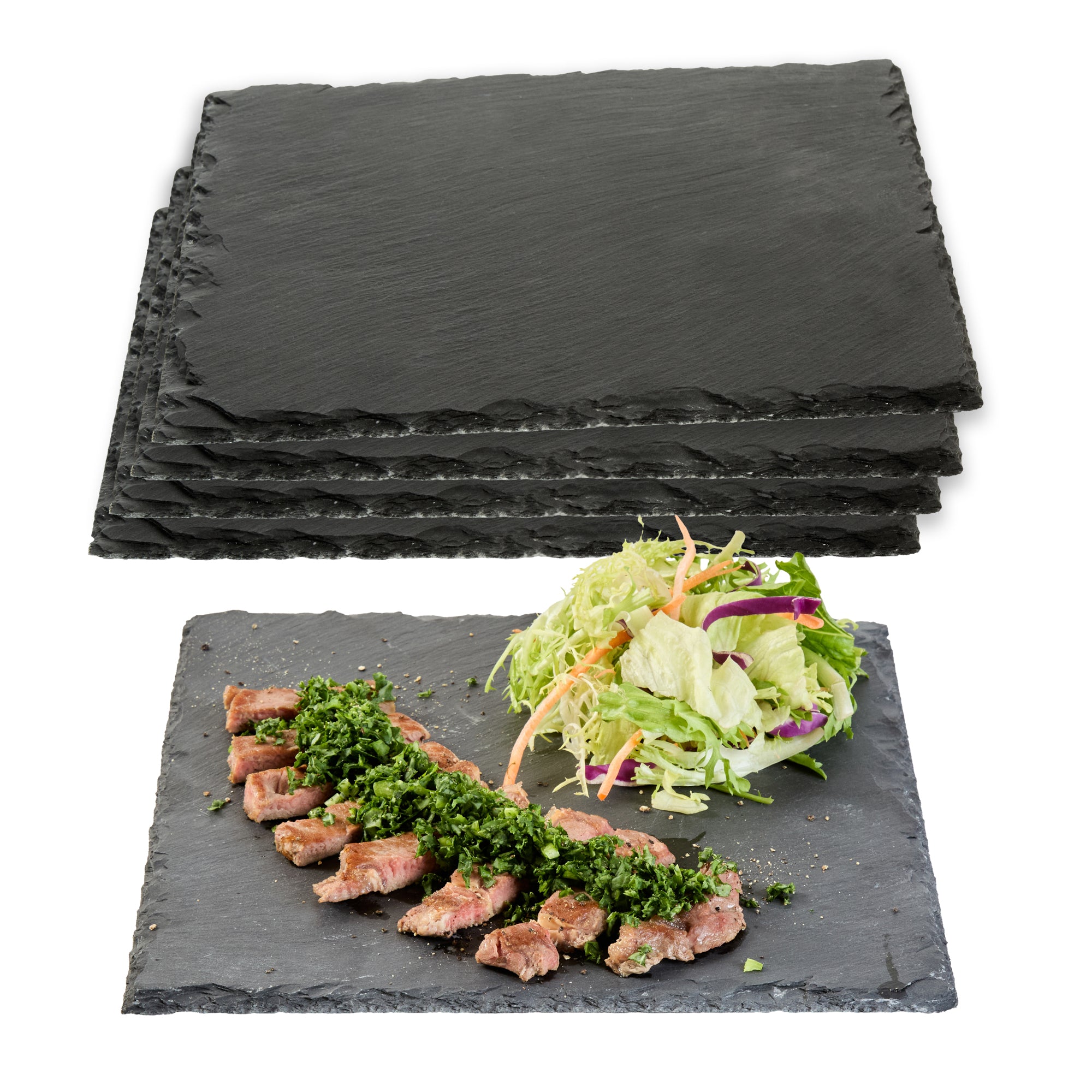 Stone Tek Square Black Slate Serving Plate - 10" x 10" - 4 count box