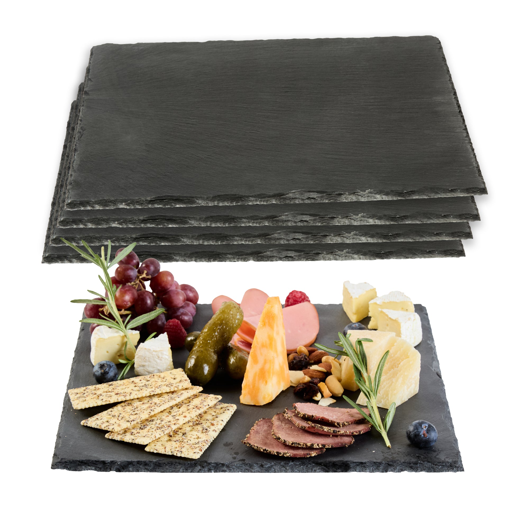 Stone Tek Square Black Slate Serving Tray - 12" x 12" - 4 count box