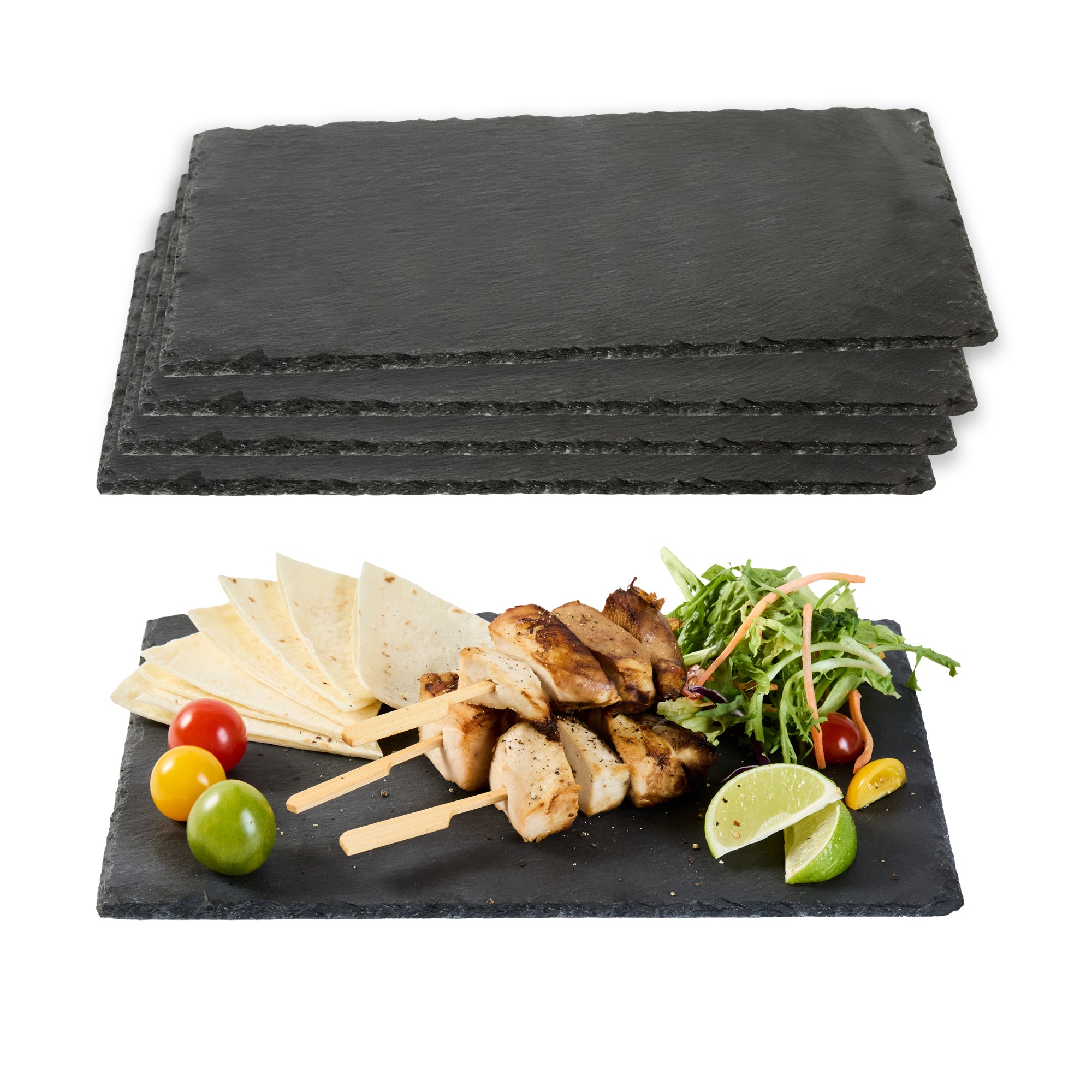 Stone Tek Rectangle Black Slate Serving Tray - 11 3/4" x 7 3/4" - 4 count box