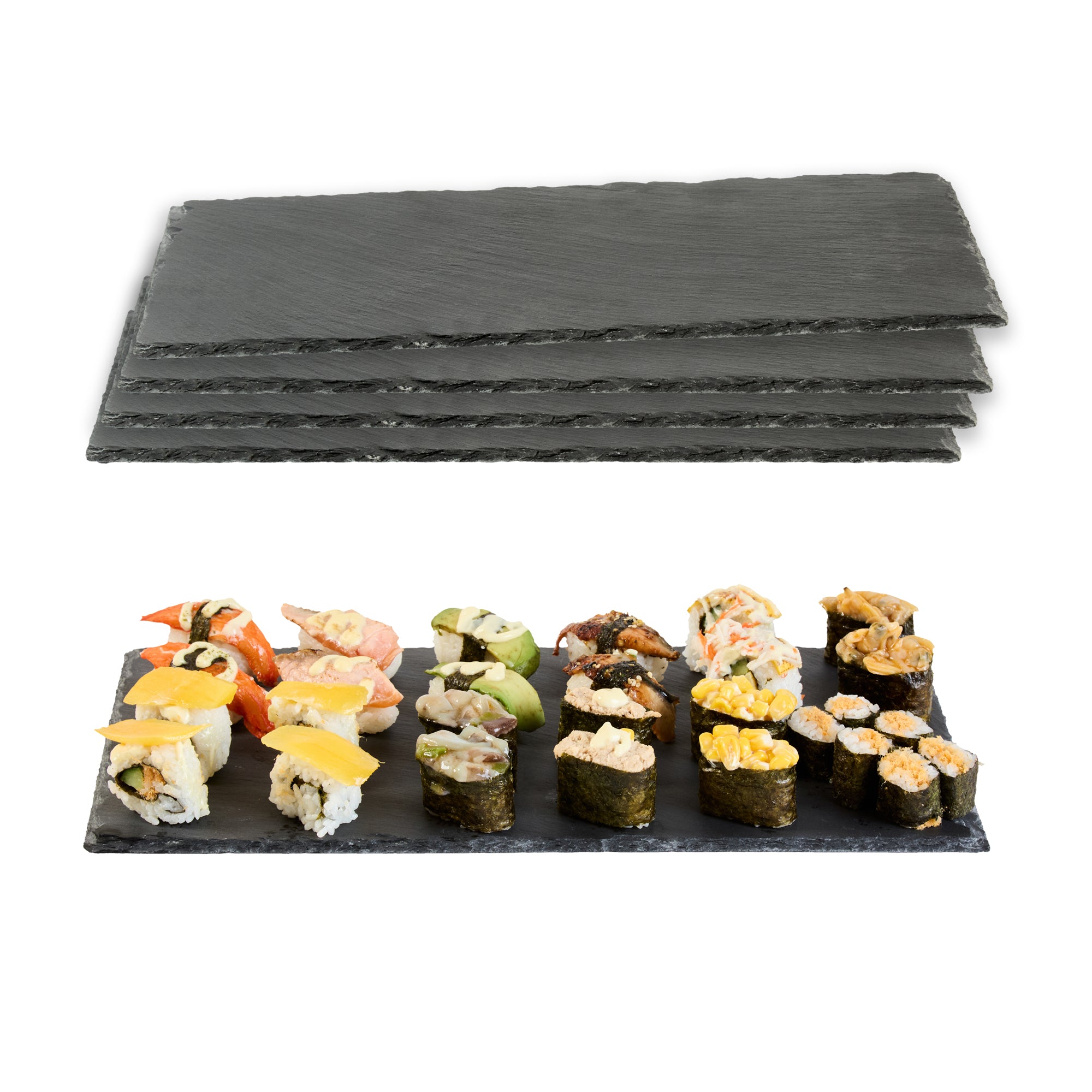 Stone Tek Rectangle Black Slate Serving Tray - 15 3/4" x 7 3/4" - 4 count box