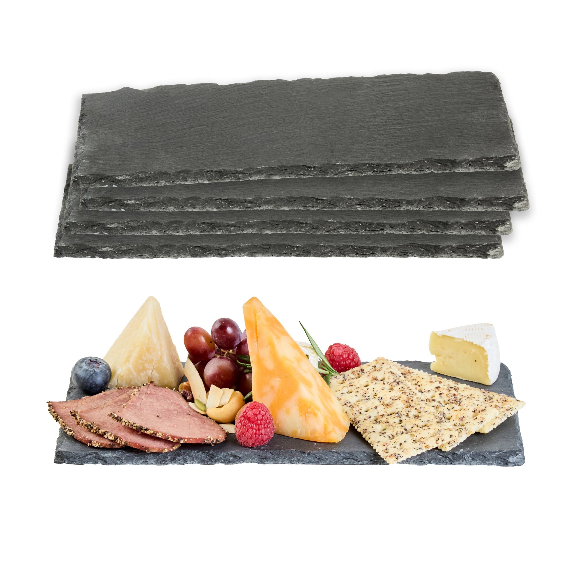 Stone Tek Rectangle Black Slate Serving Plate - 9 3/4" x 4 3/4" - 4 count box