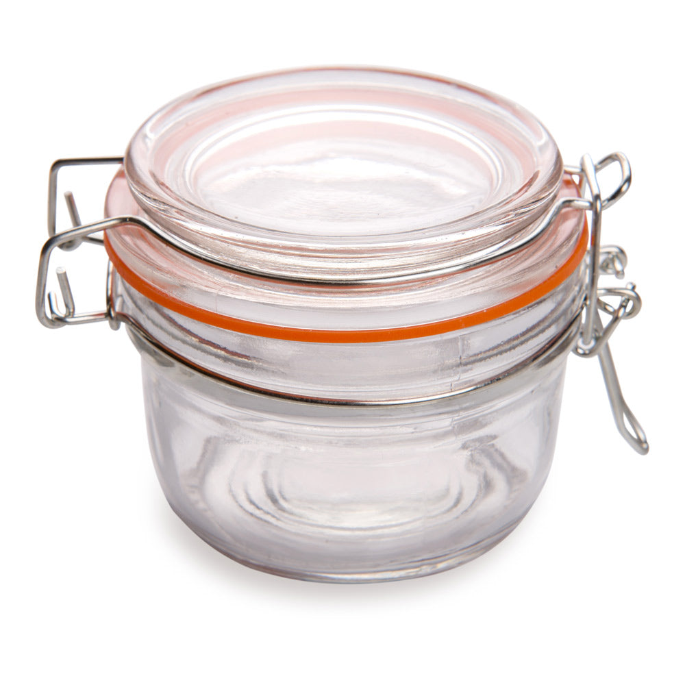 5 oz Round Glass Nostalgic Mason Jar - with Clamp Lid - 3 1/4" x 3 1/4" x 2 3/4" - 10 count box