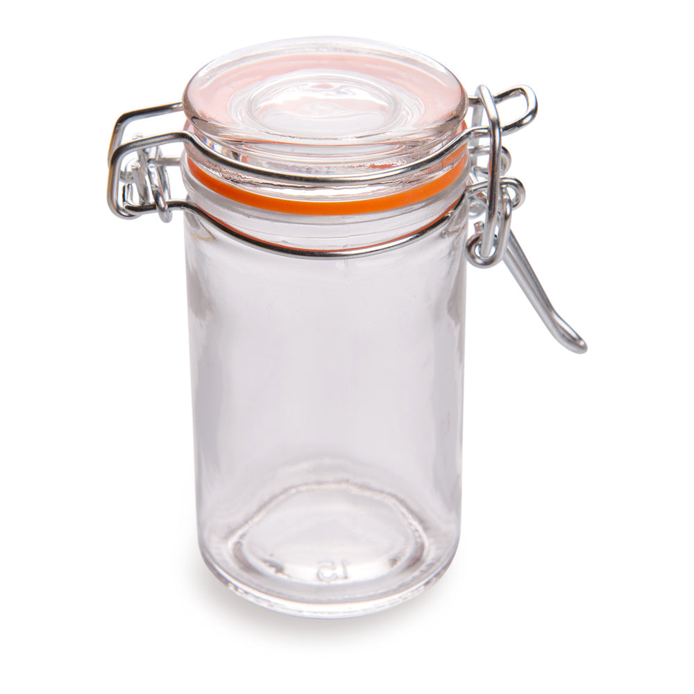 3 oz Round Glass Nostalgic Mason Jar - with Clamp Lid - 1 3/4" x 1 3/4" x 3 1/4" - 10 count box