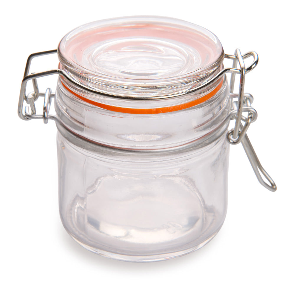 3 oz Round Glass Wide Nostalgic Mason Jar - with Clamp Lid - 2 1/2" x 2 1/2" x 2 3/4" - 10 count box