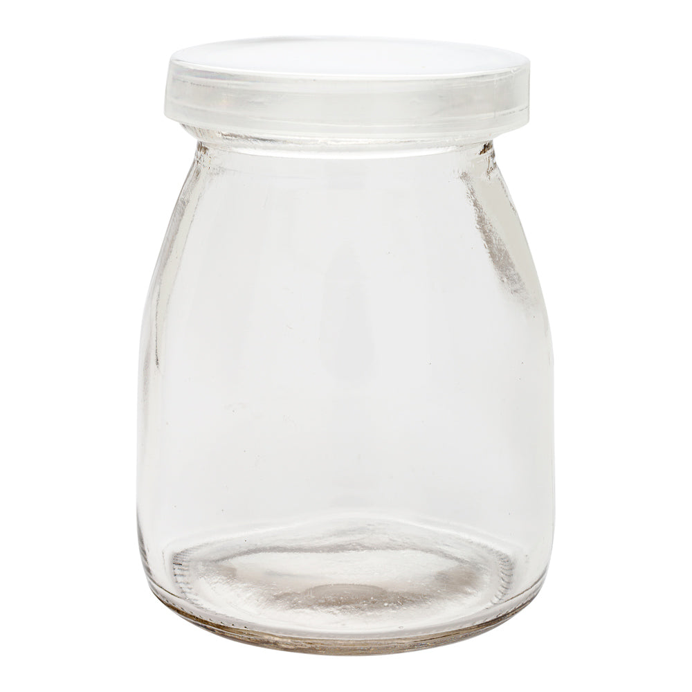 5 oz Round Nostalgic Milk and Yogurt Glass - with Plastic Lid - 2 1/2" x 2 1/2" x 3 1/4" - 100 count box