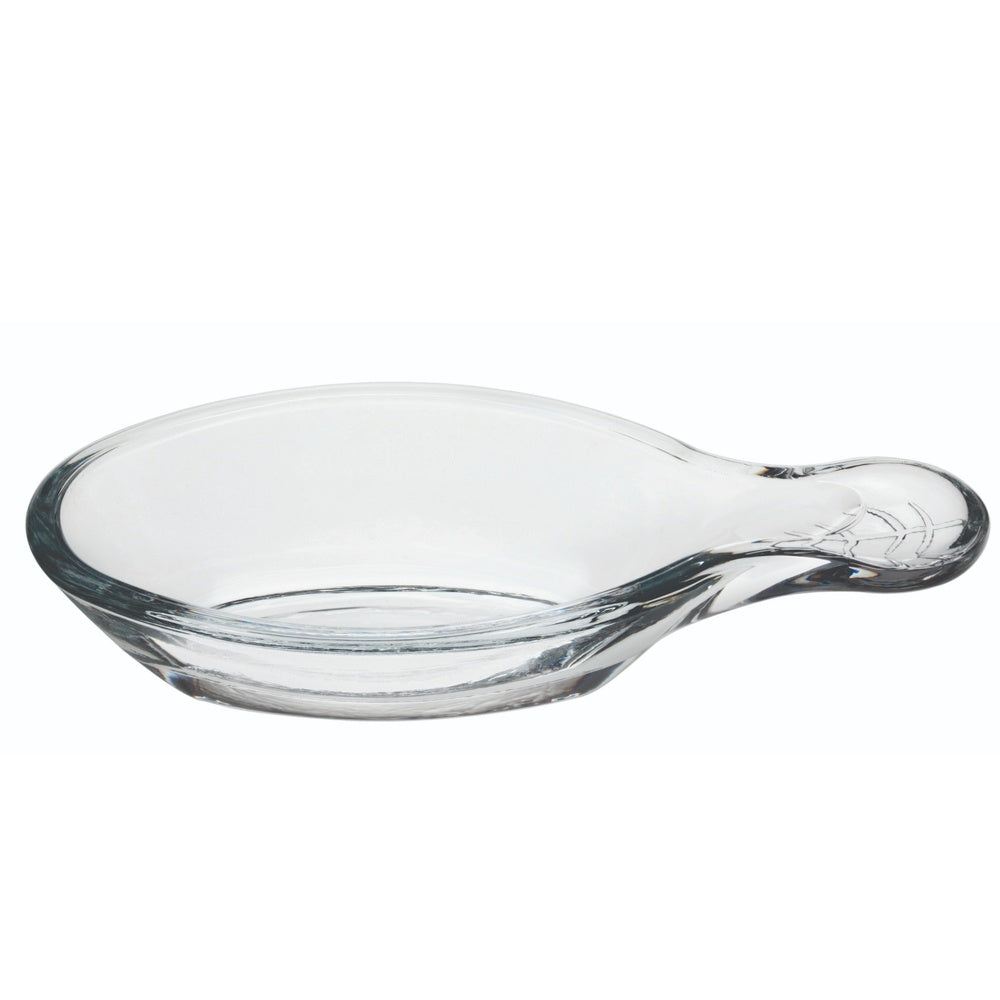 2 oz Glass Leaf Mini Tasting Dish - Etched, with Handle - 4 3/4" x 2 1/4" x 1" - 60 count box