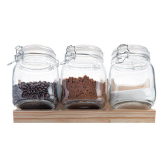 Vetri Glass 3-Piece Storage Jar Set - with Wood Holder - 1 count box