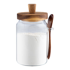 Vetri 29 oz Glass Storage Jar - with Acacia Lid and Spoon - 3 1/4