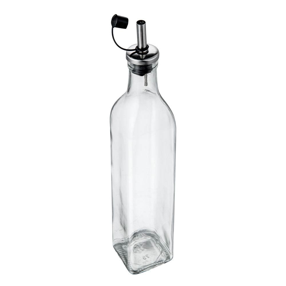 RW Base 17 oz Glass Olive Oil Dispenser - with Stopper Spout - 2 1/4" x 2 1/4" x 12 1/2" - 1 count box