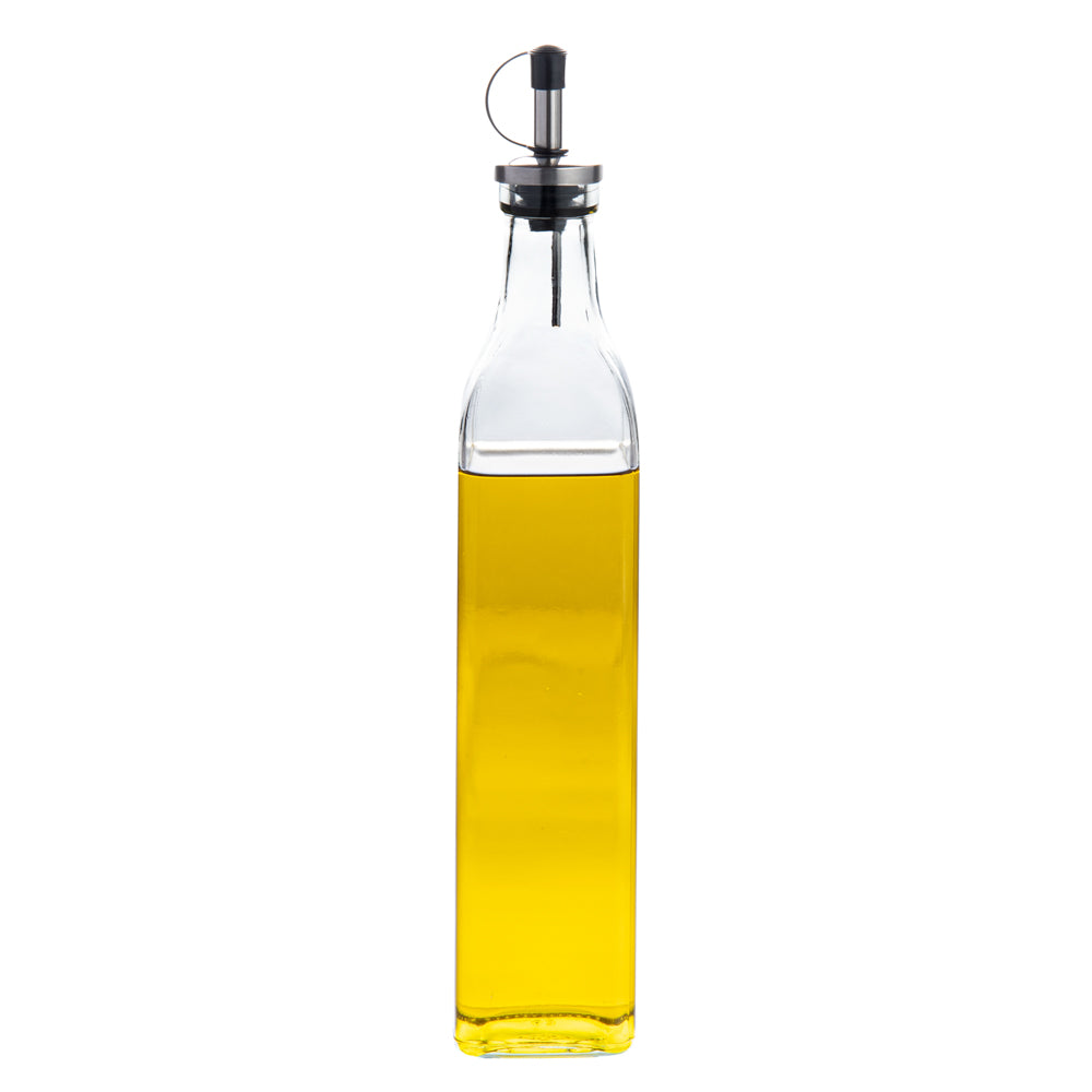 RW Base 17 oz Glass Olive Oil Dispenser - with Stopper Spout - 2 1/4" x 2 1/4" x 12 1/2" - 1 count box