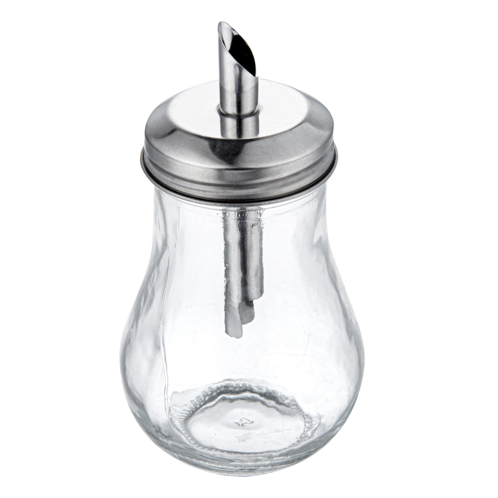 RW Base 6 oz Glass Sauce / Sugar Pourer - with Spout Lid - 2 3/4" x 2 3/4" x 5 1/4" - 1 count box