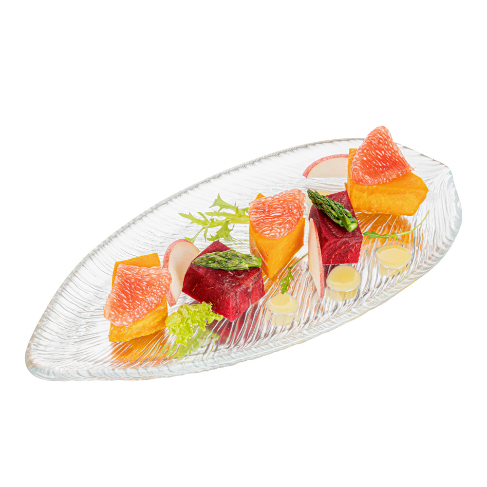 Vetri Clear Glass Leaf Serving Plate - 11 3/4" x 5 1/2" x 3/4" - 6 count box