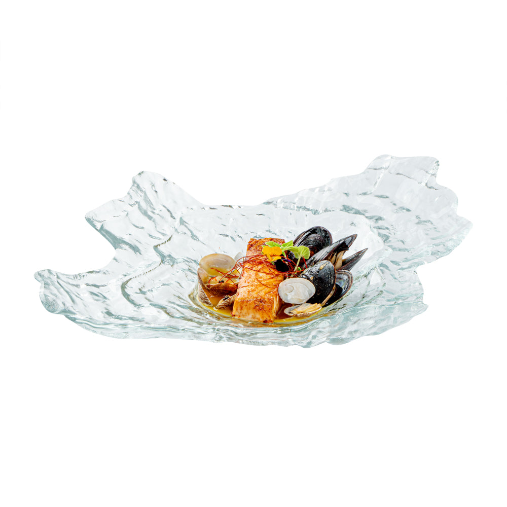 Vetri Abstract Clear Glass Seashell Serving Plate - 18" x 13 1/2" x 3 3/4" - 4 count box