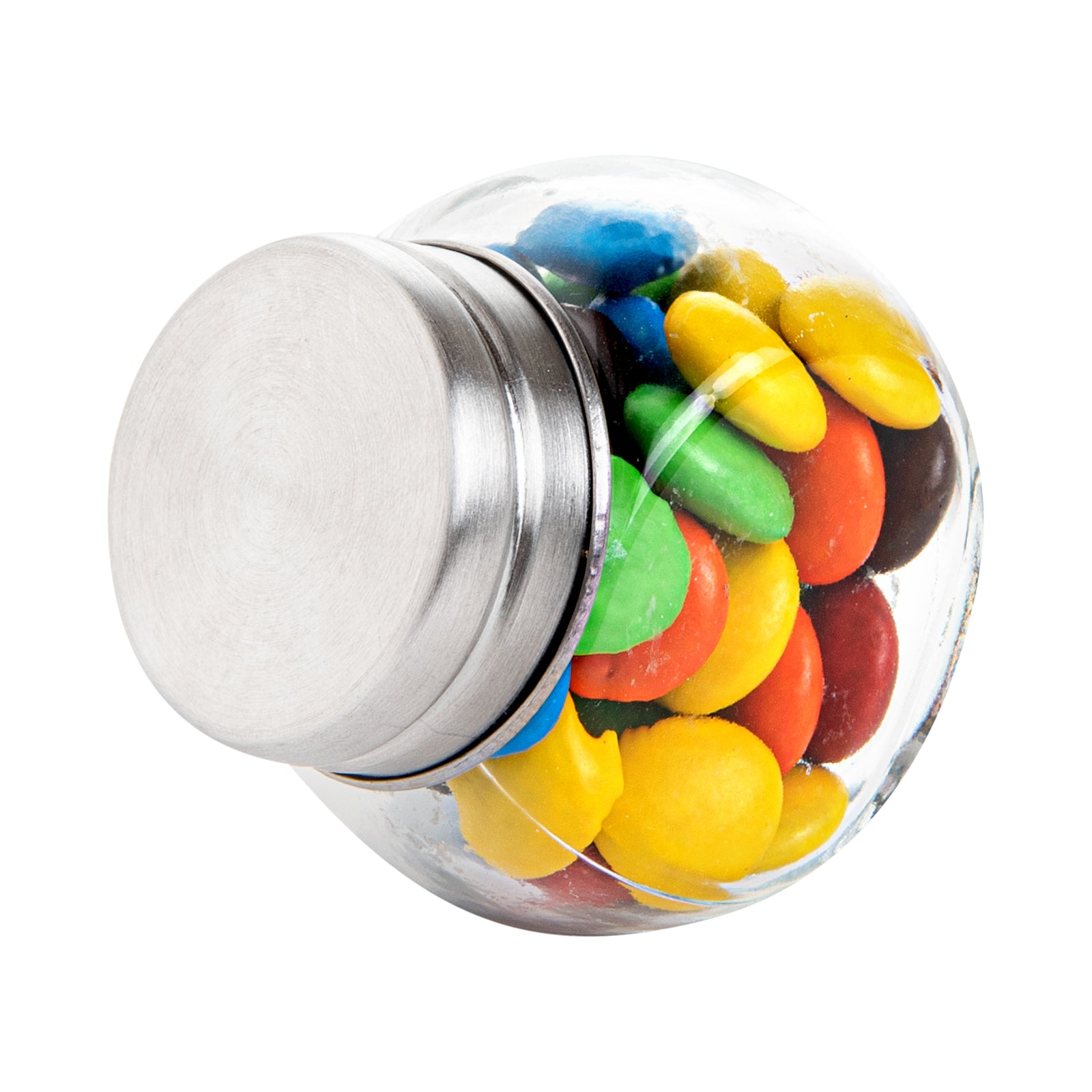 Vetri 2 oz Glass Mini Favor Jar - with Chrome Lid - 2 1/4" x 1 1/2" x 2 1/4" - 100 count box