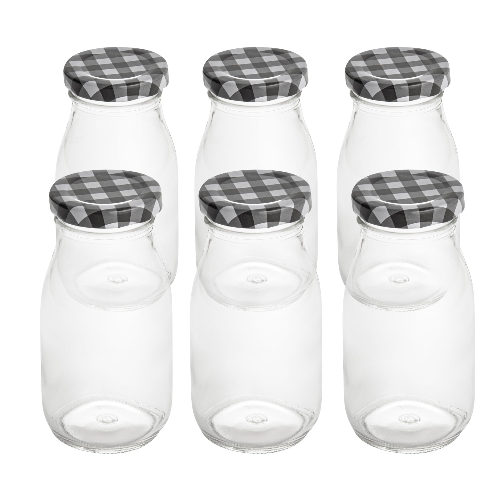 French Countryside 6 oz Glass Bottle - with Black Plaid Lid - 2 1/4" x 2 1/4" x 4 3/4" - 10 count box