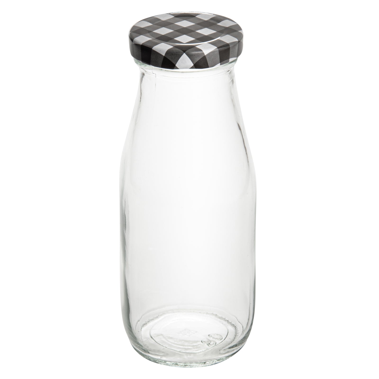 French Countryside 11 oz Glass Bottle - with Black Plaid Lid - 2 1/2" x 2 1/2" x 6" - 10 count box