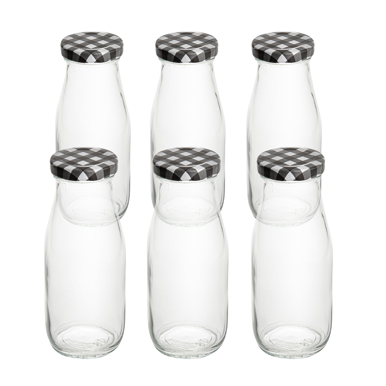 French Countryside 11 oz Glass Bottle - with Black Plaid Lid - 2 1/2" x 2 1/2" x 6" - 10 count box