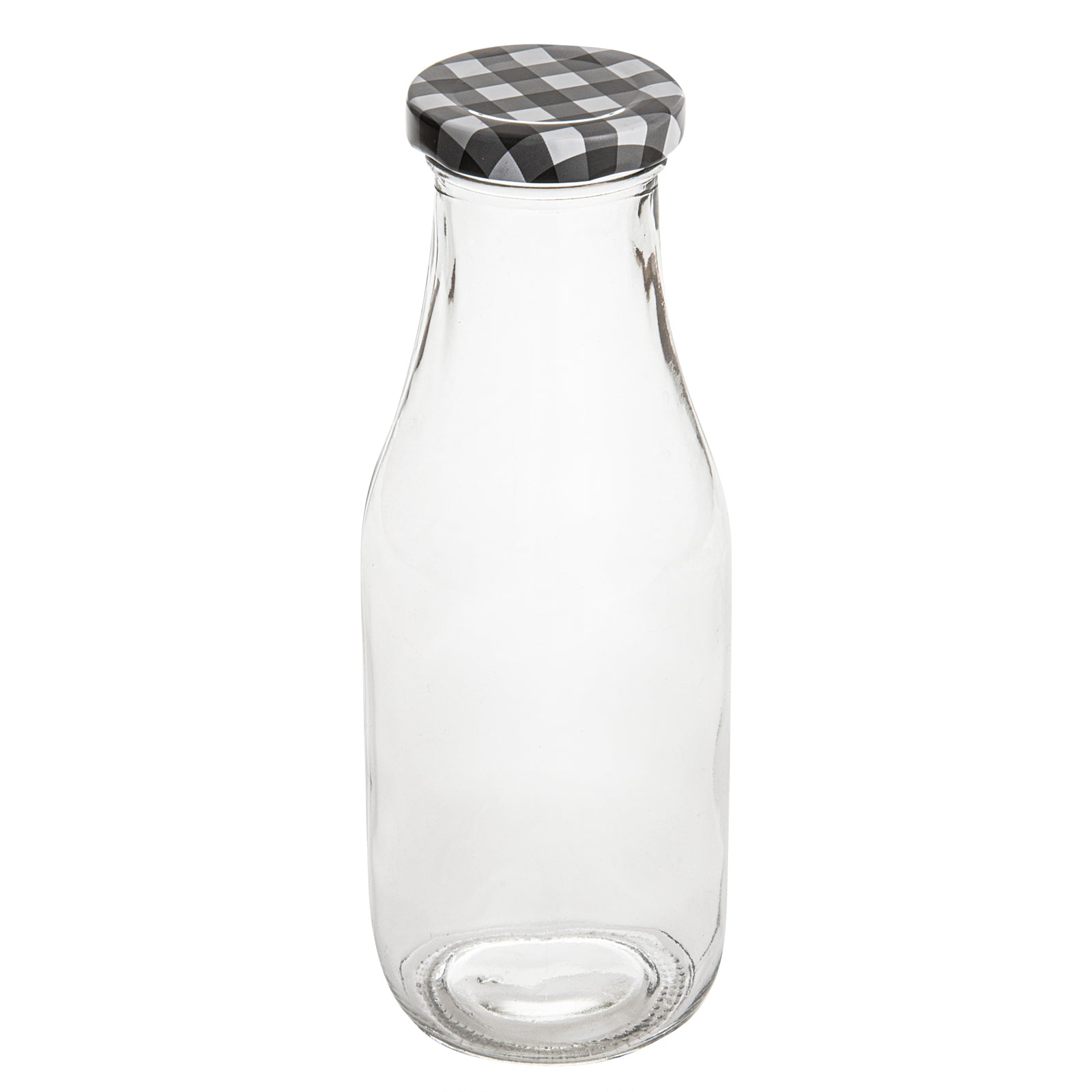 French Countryside 15 oz Glass Bottle - with Black Plaid Lid - 2 1/2" x 2 1/2" x 7 1/2" - 10 count box