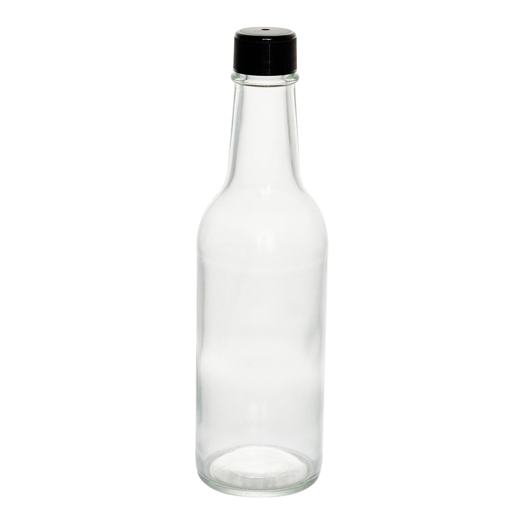 Vetri 9 oz Glass Woozy Bottle - with Black Cap - 2 1/4" x 2 1/4" x 7 3/4" - 10 count box