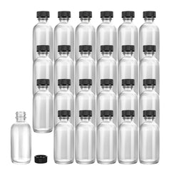 Vetri 2 oz Boston Round Clear Glass Bottle - with Black Phenolic Cap - 1 1/2