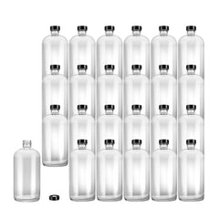 Vetri 32 oz Boston Round Clear Glass Bottle - with Black Phenolic Cap - 3 3/4