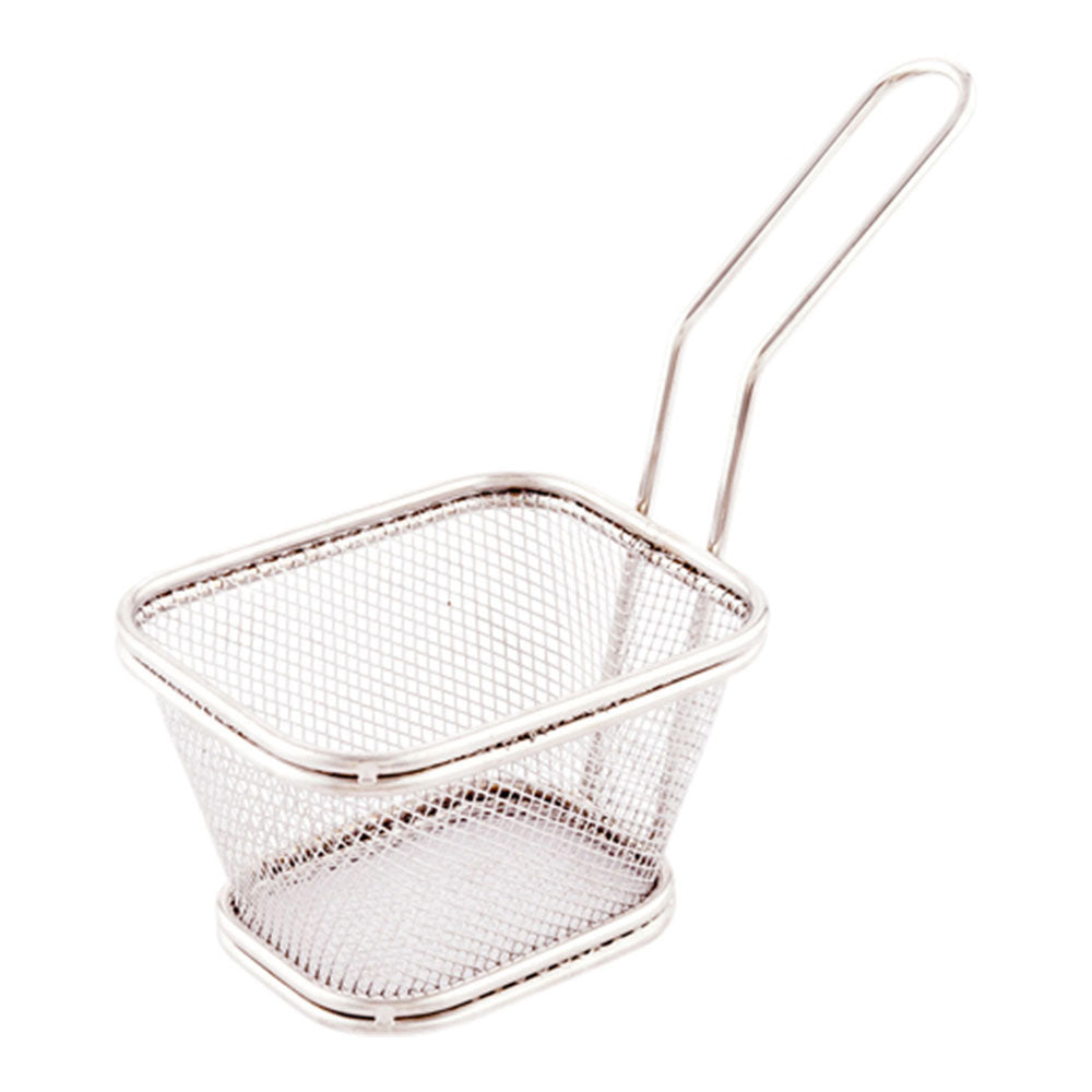 Square Silver Stainless Steel Mini Fryer Basket - 4" x 3 1/4" x 2 1/4" - 1 count box