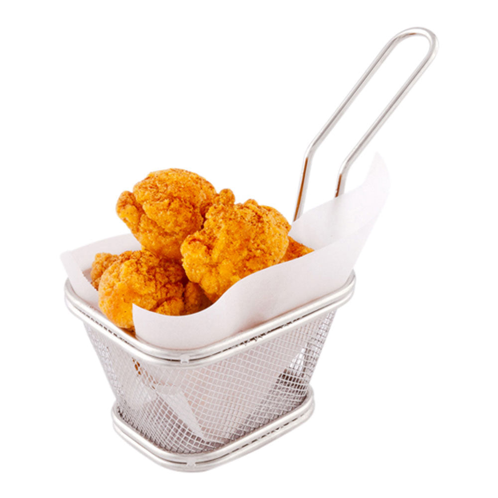 Square Silver Stainless Steel Mini Fryer Basket - 4" x 3 1/4" x 2 1/4" - 1 count box