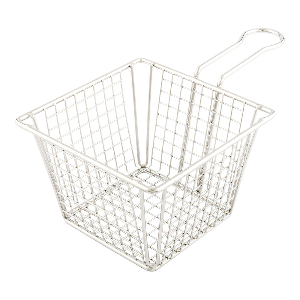 Square Silver Stainless Steel Large Mini Fryer Basket - Waffle Grid - 8" x 5" x 3 1/2" - 1 count box