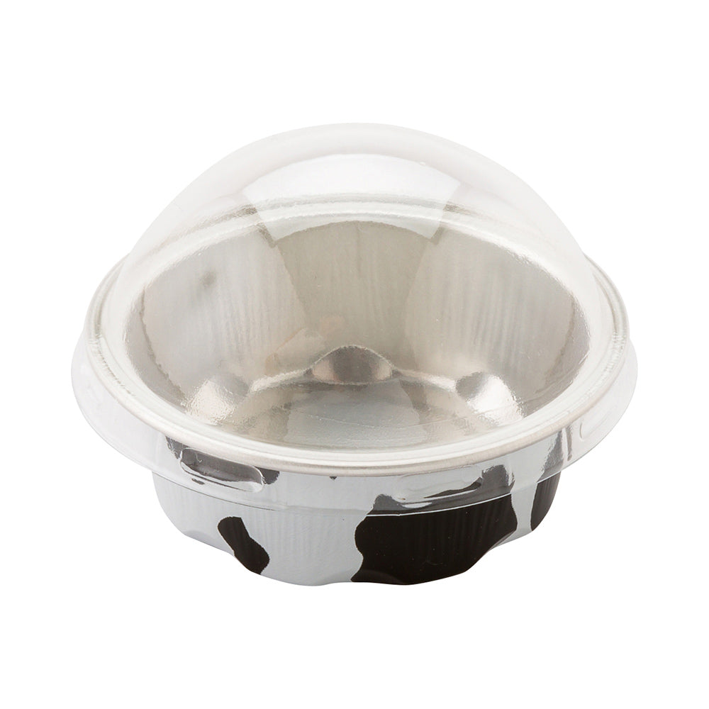 2 oz Round Cow Lines Aluminum Baking Cup - with Plastic Dome Lid - 2 3/4" x 2 3/4" x 1" - 100 count box