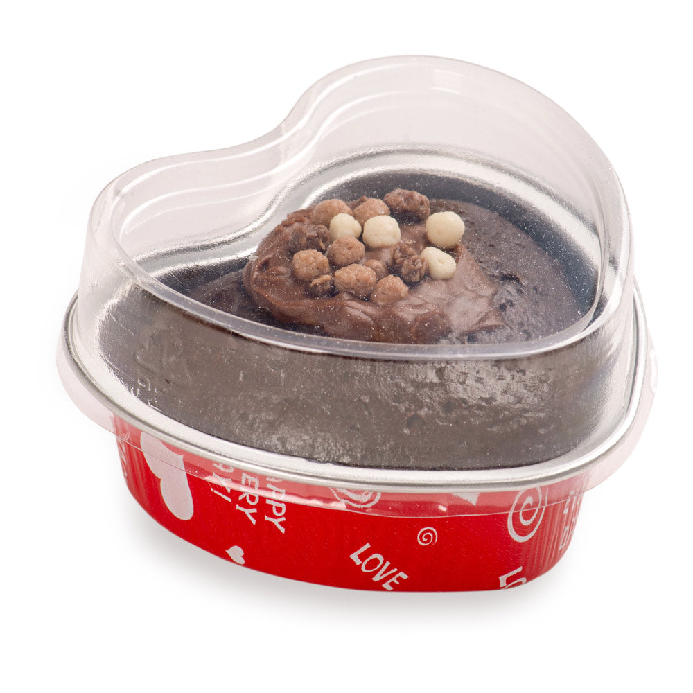 3 oz Heart Happy Hour Aluminum Baking Cup - with Plastic Dome Lid - 3 1/2" x 3 1/2" x 1 1/4" - 100 count box