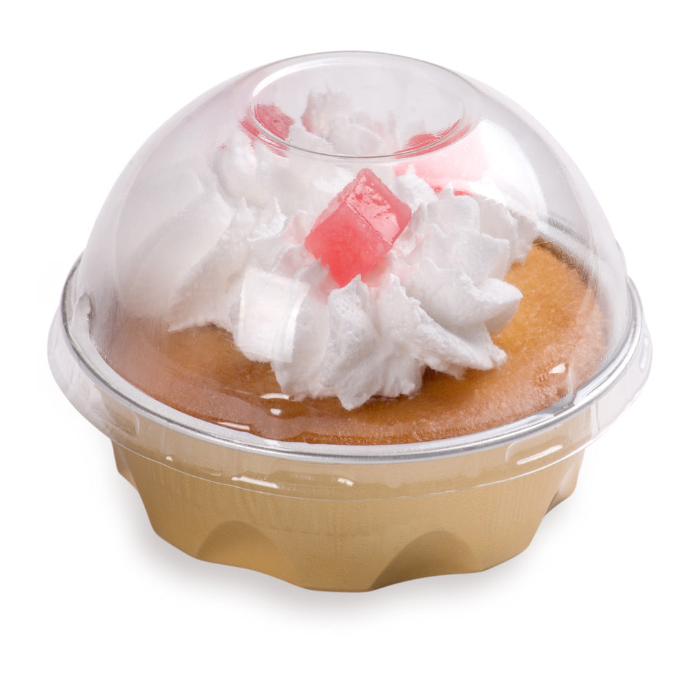 3 oz Round Gold Aluminum Baking Cup - with Plastic Dome Lid - 3 1/4" x 3 1/4" x 1" - 100 count box