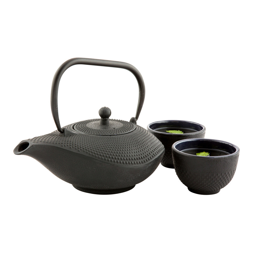 Tetsubin 34 oz Oval Black Cast Iron Teapot - 8 1/2" x 6 1/4" x 6 1/4" - 1 count box