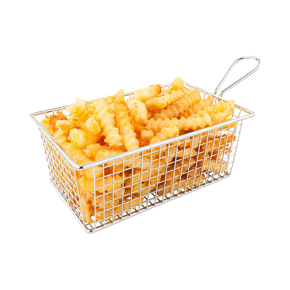 Rectangle Silver Stainless Steel Low Boy Fry and Appetizer Basket - 8" x 4 3/4" x 3" - 1 count box