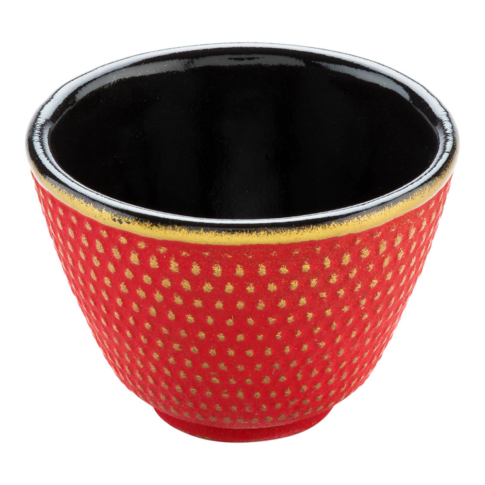 Tetsubin 2 oz Red Cast Iron Tea Cup - Hobnail - 2 1/2" x 2 1/2" x 1 3/4" - 2 count box