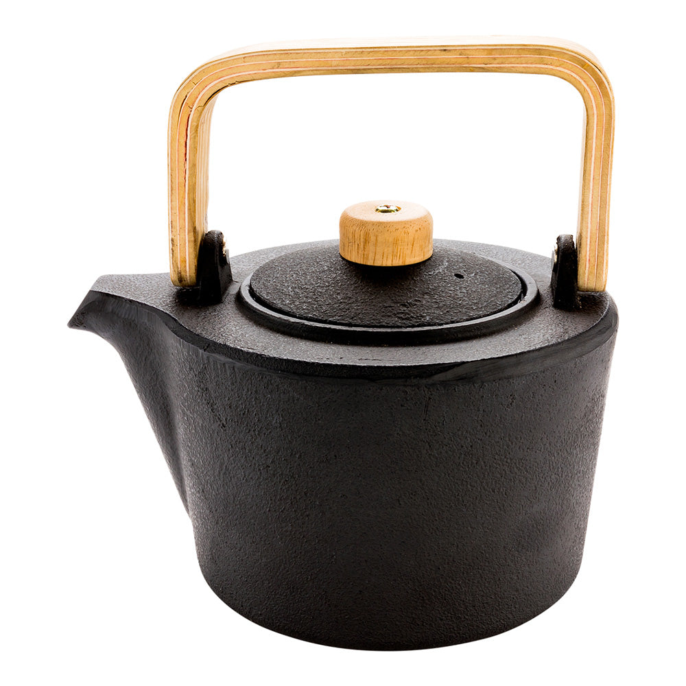 Tetsubin 43 oz Black Cast Iron Osaka Teapot - Wooden Handle and Knob - 7 1/2" x 6" x 5" - 1 count box