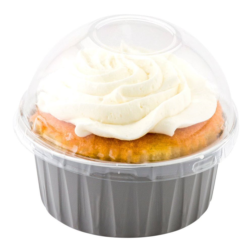 Round Clear Plastic Dome Lid - Fits 4 oz Aluminum Baking Cup - 3 1/2" x 3 1/2" x 1 1/2" - 100 count box